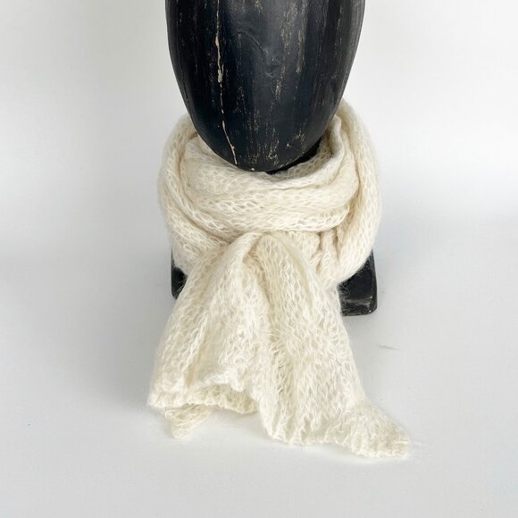 Vintage Merino Wool Mohair Italian Open Cable Knit Scarf Quiet Luxury Old Money - Picture 2 of 4